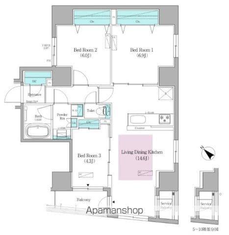 アーバネックス日本橋馬喰町Ⅱ(3LDK/8階)の間取り写真