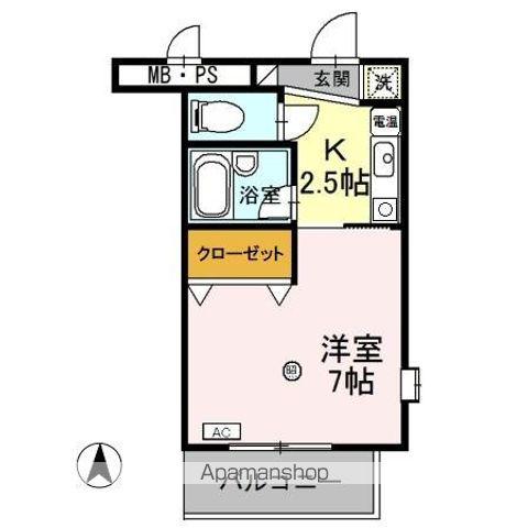 サンタウン竹鼻B棟(1K/1階)の間取り写真