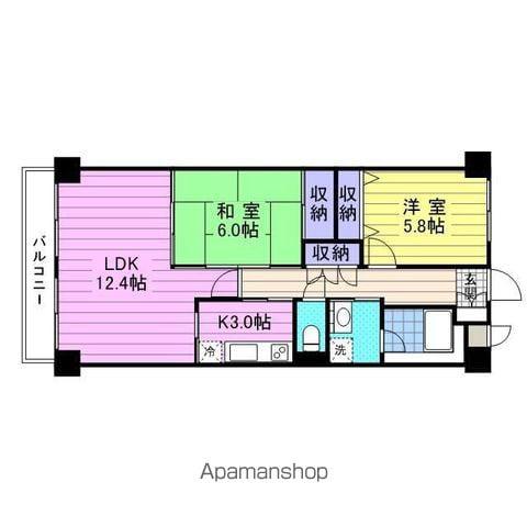 東仙台ガーデンハイツⅢ(2LDK/6階)の間取り写真