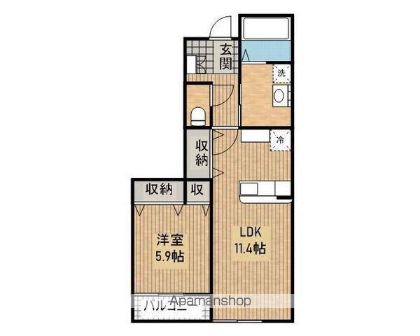 ディアコートE棟(1LDK/1階)の間取り写真