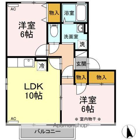 セジュール御山B(2LDK/2階)の間取り写真