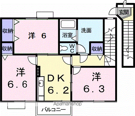 サンフラワーB(3DK/2階)の間取り写真