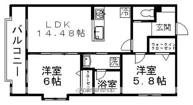 カーサ・デ・ソーラー鷹匠(2LDK/4階)の間取り写真