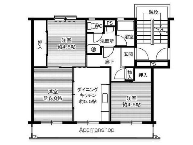 ビレッジハウス笹川107号棟(3DK/3階)の間取り写真