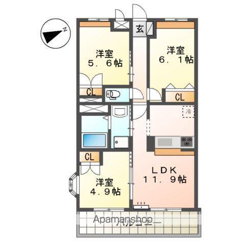 WEALTH VIEW新宮(3LDK/1階)の間取り写真