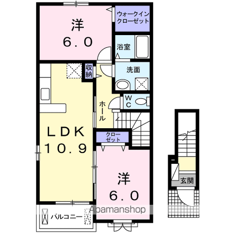 コッティクワハラⅡ(2LDK/2階)の間取り写真