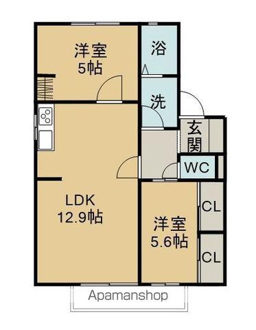 ホウプハウスA棟(2LDK/2階)の間取り写真