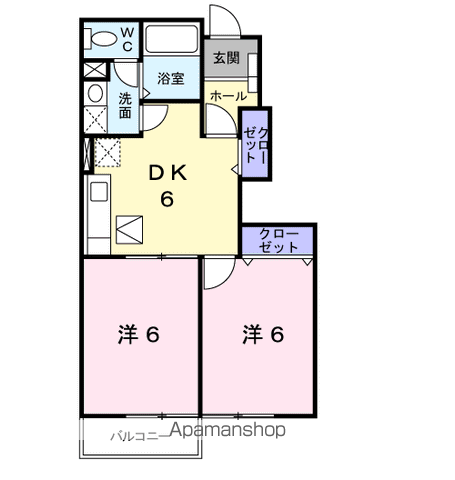 フラワーヒル B(2DK/1階)の間取り写真