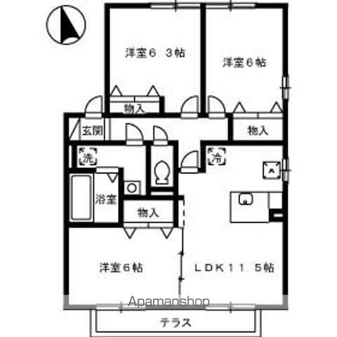 アザレアコートアミカC(3LDK/1階)の間取り写真
