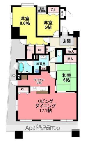 アーバンビュー尾道西御所 1301号(3LDK/13階)の間取り写真