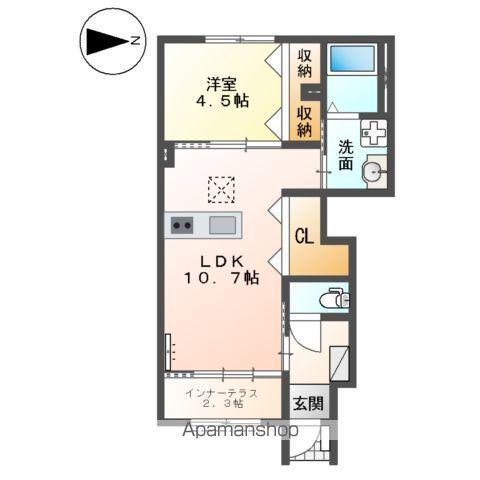 あま市新居屋大日アパート(1LDK/1階)の間取り写真