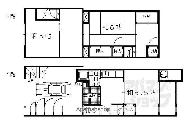 京都市東西線 小野駅(京都) 徒歩6分 2階建 築52年(4K)の間取り写真