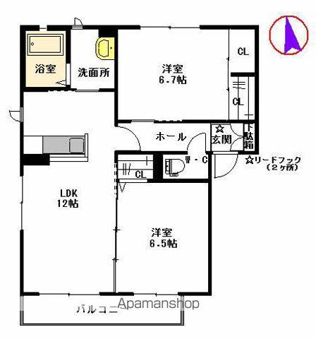 サニーウェルK(2LDK/2階)の間取り写真