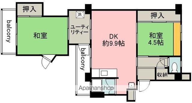 UR神代(2DK/1階)の間取り写真