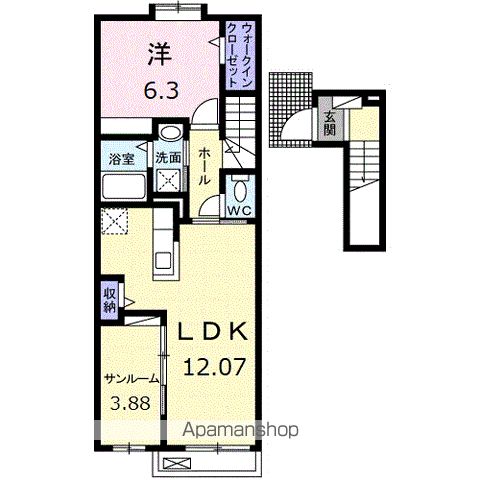 シャインプレイス(1LDK/2階)の間取り写真