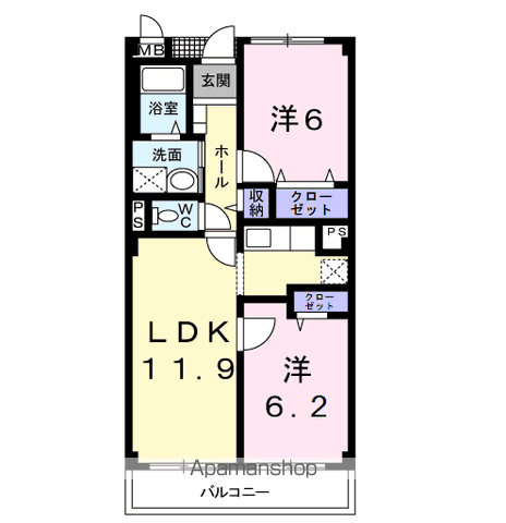 フォンテーヌ・パレスB(2LDK/3階)の間取り写真