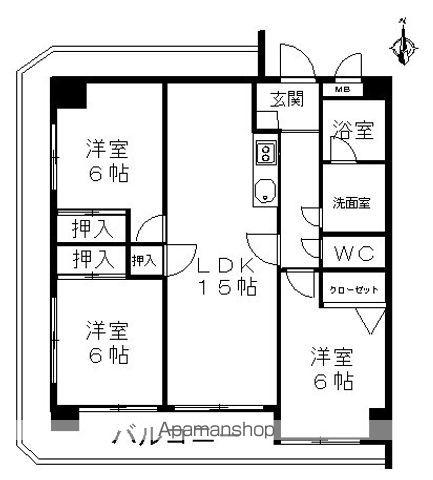 おかたマンション(3LDK/5階)の間取り写真