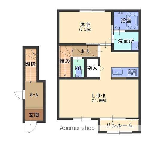 ドルチェB棟(1LDK/2階)の間取り写真