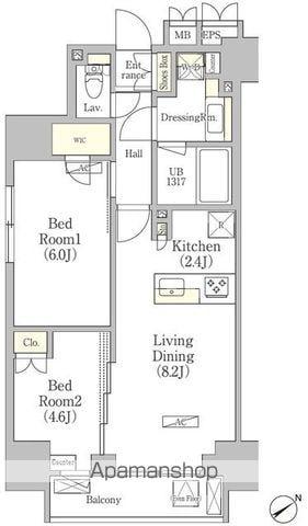 パークヴィラ恵比寿(2LDK/6階)の間取り写真