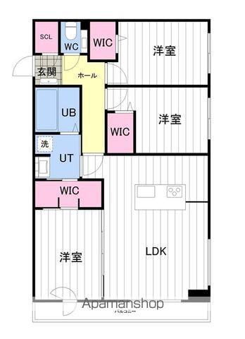 ONE YAMAHANA(3LDK/3階)の間取り写真
