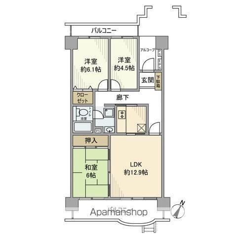 ネオハイツ江戸川台A棟(3LDK/9階)の間取り写真