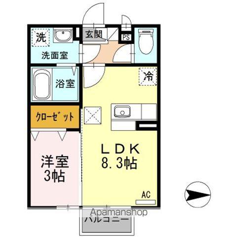 クレイドル C棟(1DK/1階)の間取り写真