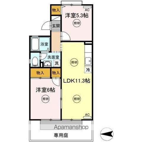 ドミールタキグチ(2LDK/1階)の間取り写真