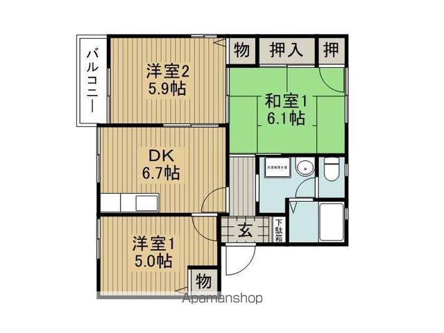 フォーレス西赤砂(3DK/1階)の間取り写真