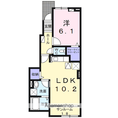 プランタン安曇野Ⅰ(1LDK/1階)の間取り写真