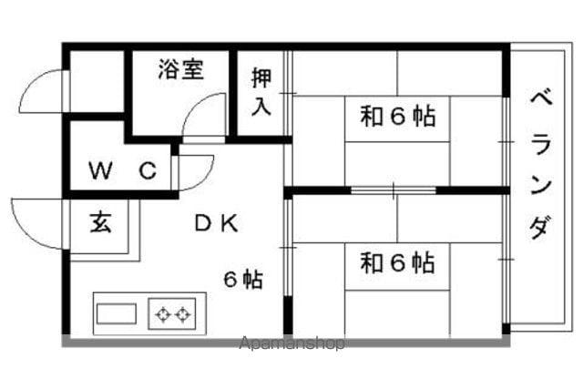 パレス稲荷(2DK/2階)の間取り写真