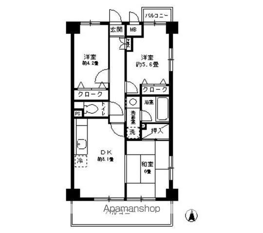ナチュール三郷(3DK/5階)の間取り写真