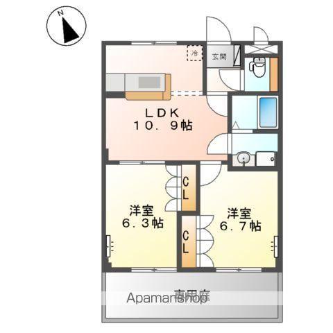 ルーエンビレッジB(2LDK/1階)の間取り写真