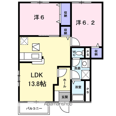 どんぐり村B(2LDK/1階)の間取り写真