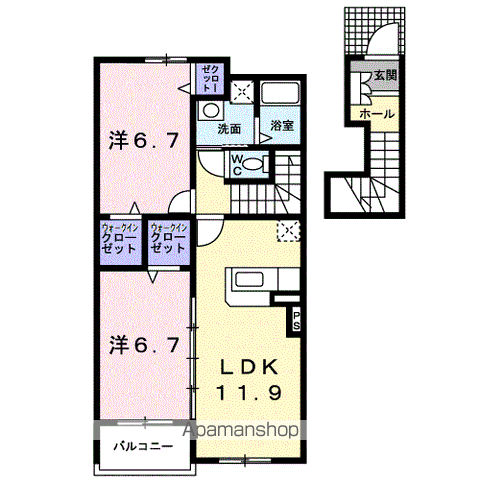リバーバンクガーデンA(2LDK/2階)の間取り写真