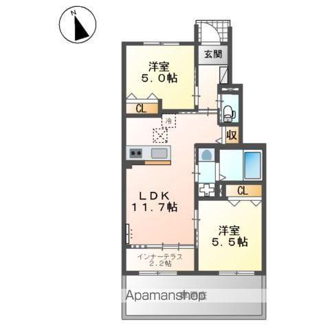 ハレカピリナ新涯(2LDK/1階)の間取り写真