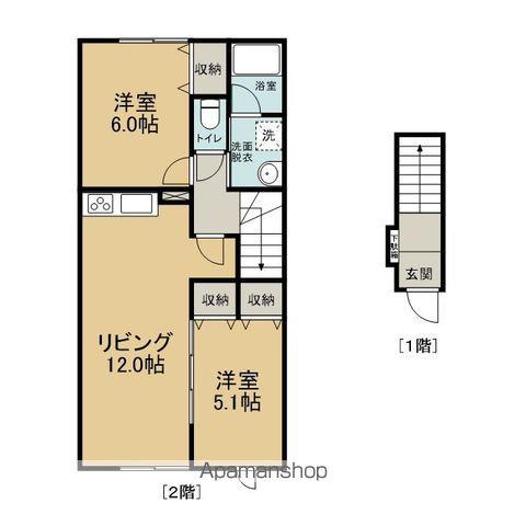 メープルハイツ若松D棟(2LDK/2階)の間取り写真