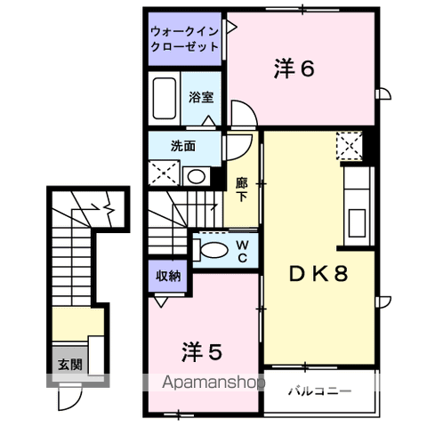 エーデル髙松B(2DK/2階)の間取り写真