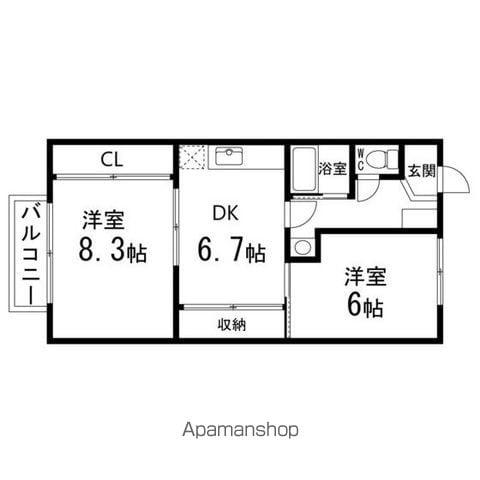 ルミエールⅢ(2DK/1階)の間取り写真