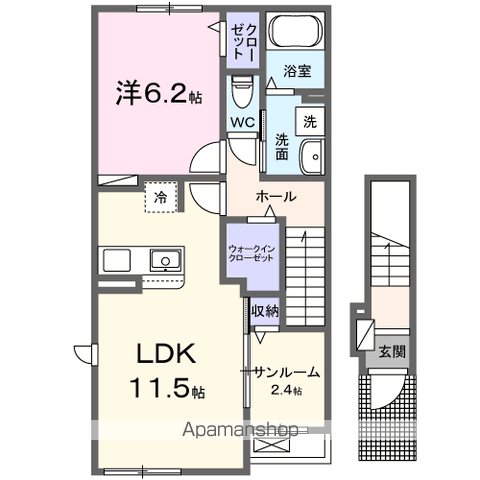 カーサ 雅 Ⅲ(1LDK/2階)の間取り写真