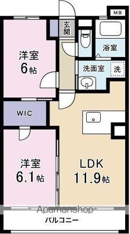 グランドール立野(2LDK/4階)の間取り写真