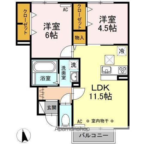 ソレイユ上諏訪(2LDK/1階)の間取り写真