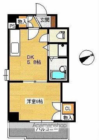SINCER舟入(1DK/3階)の間取り写真