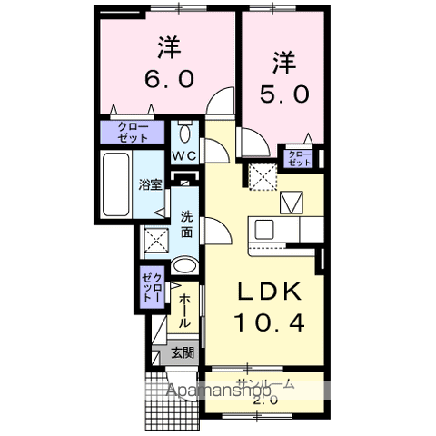 ココロン A(2LDK/1階)の間取り写真