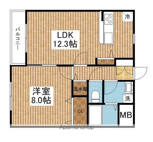ラフィネ粟山(1LDK/2階)の間取り写真