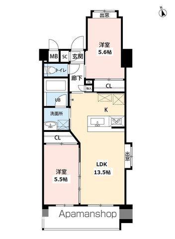 ウイングス西本町(2LDK/4階)の間取り写真