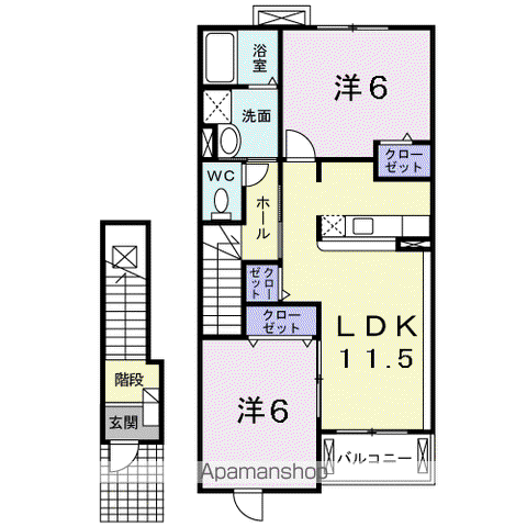 ライフサニー浅川Ⅲ(2LDK/2階)の間取り写真