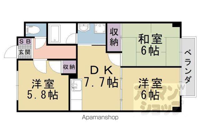 サラナフラット(3DK/2階)の間取り写真