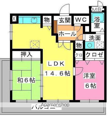 ピア白水ヶ丘(2LDK/3階)の間取り写真