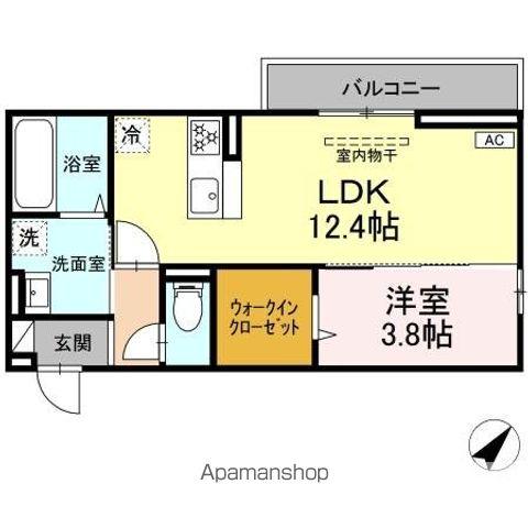 ディアライズ久米中央(1LDK/2階)の間取り写真