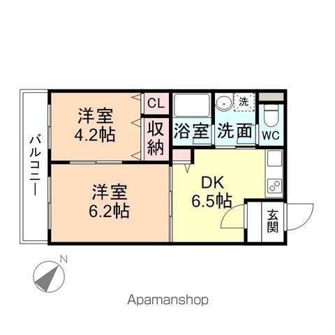 富山県富山市 3階建 築25年(2DK/2階)の間取り写真